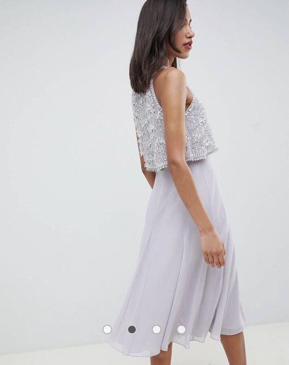 Asos design scallop hem embellished crop top shop midi dress