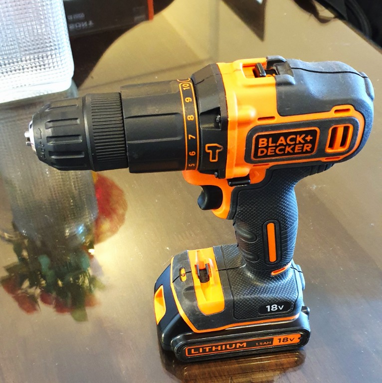 Black & Decker 18V LiIon Cordless Drill Driver Kit Box With Hammer Drill Bit Set BDCHD18K, TV