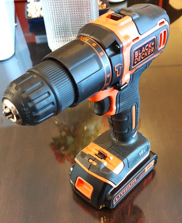 Black & Decker 18V LiIon Cordless Drill Driver Kit Box With Hammer Drill Bit Set BDCHD18K, TV