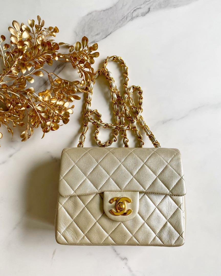 Chanel vintage mini square (17cm) lambskin in champagne gold with