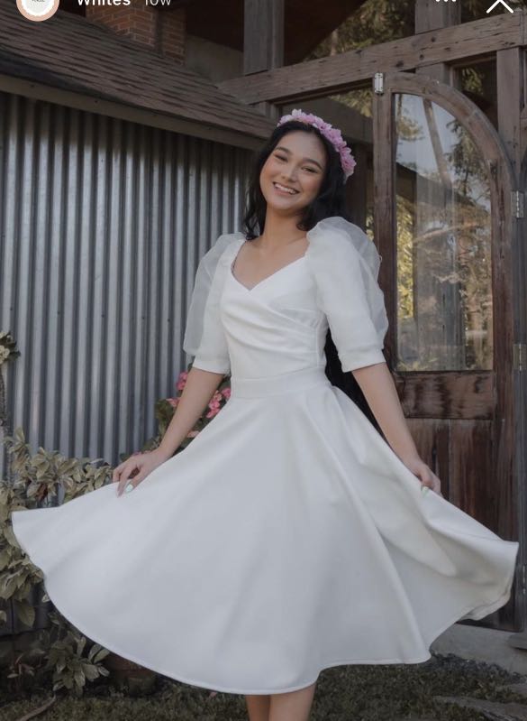 Tea Length Satin A Line Dress Bride With 3/4 Sleeves, Lace Detailing, And  Simple White Civil Style Plus Size Bridal Gown For 2023 Parties T230502  From Mengyang04, $47.64 | DHgate.Com