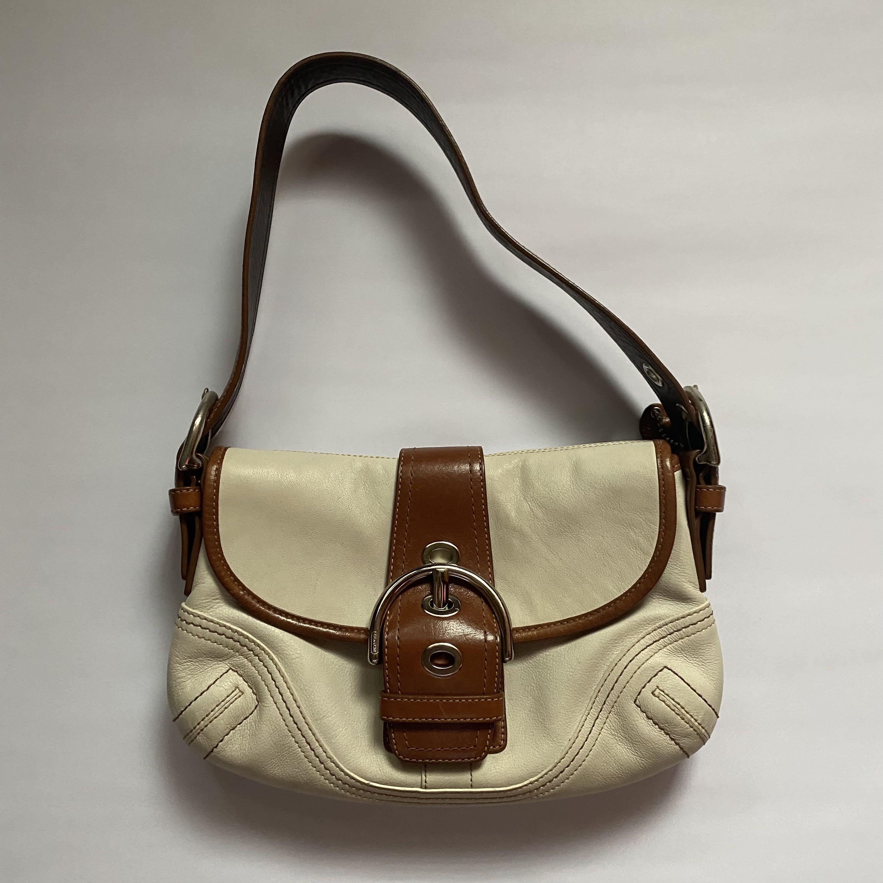Coach White + Brown Leather Mini Shoulder Bag Purse