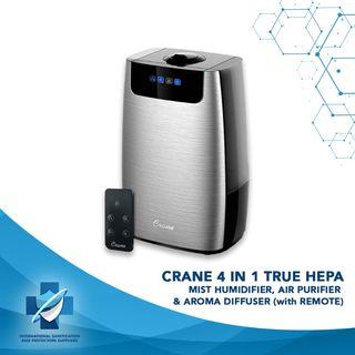 Crane 4-in-1 TRUE HEPA Cool & Warm Mist Humidifier, UV Air Purifier & Aroma Diffuser (with REMOTE)