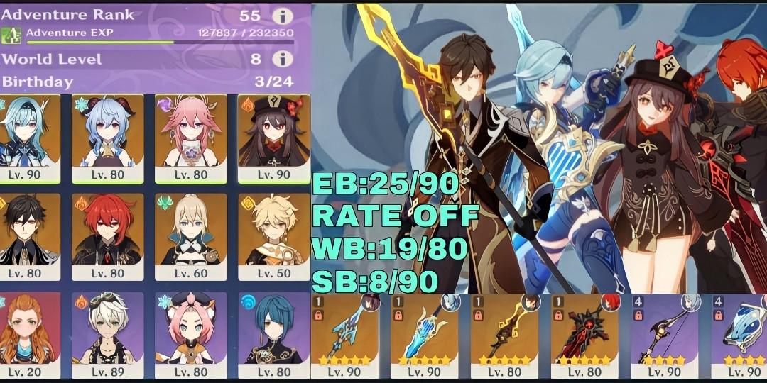 Genshin Impact Ar 55 Endgame 13x5 Zhongli Hutao Eula Yae Ganyu Diluc Jean 3 Sig Weapons Sobp Wgs Vv Cq Video Gaming Gaming Accessories Game Gift Cards Accounts On Carousell
