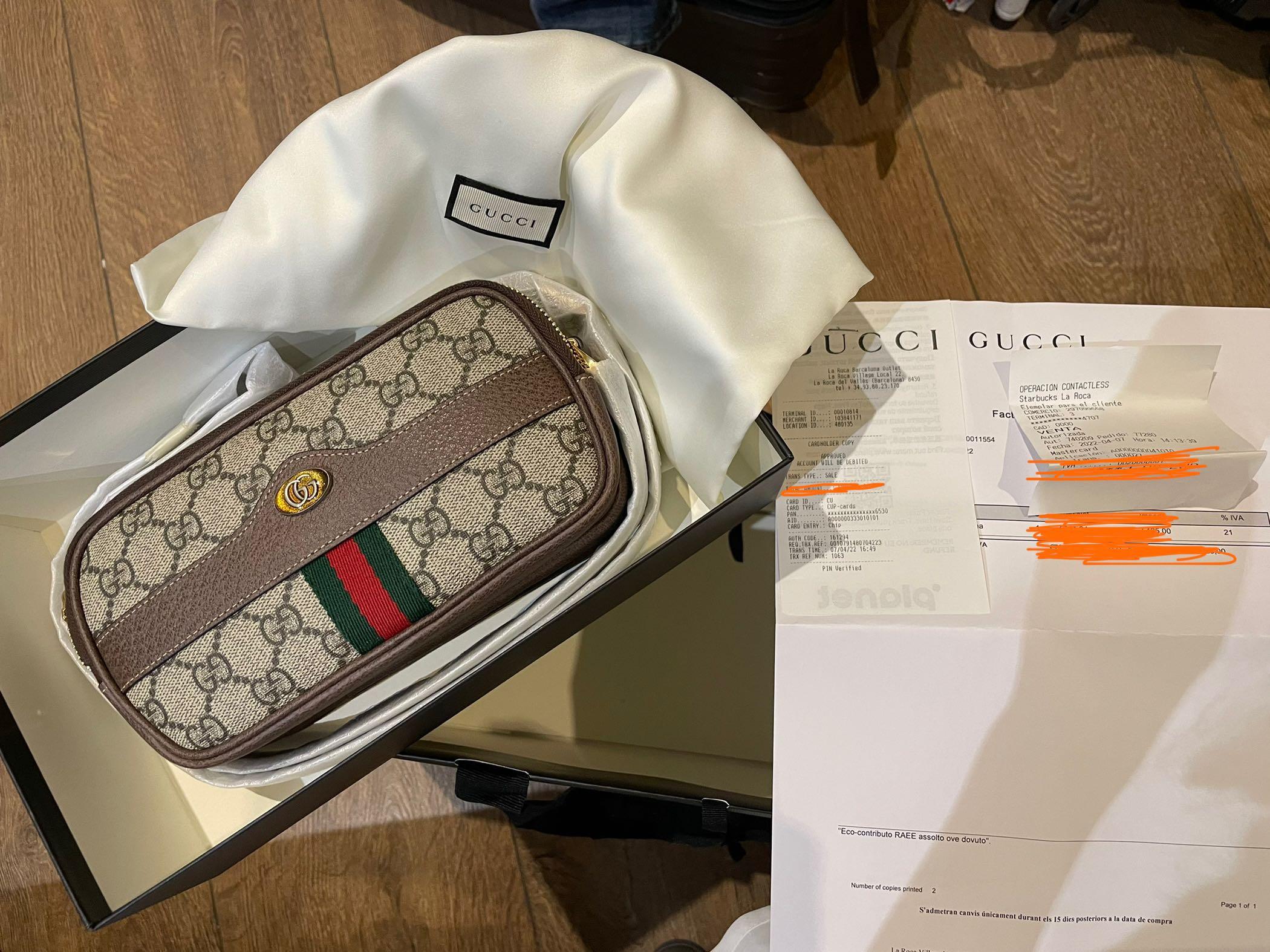 全新正品/西班牙購入Gucci 古馳 經典款老花三層小包/紅綠織帶