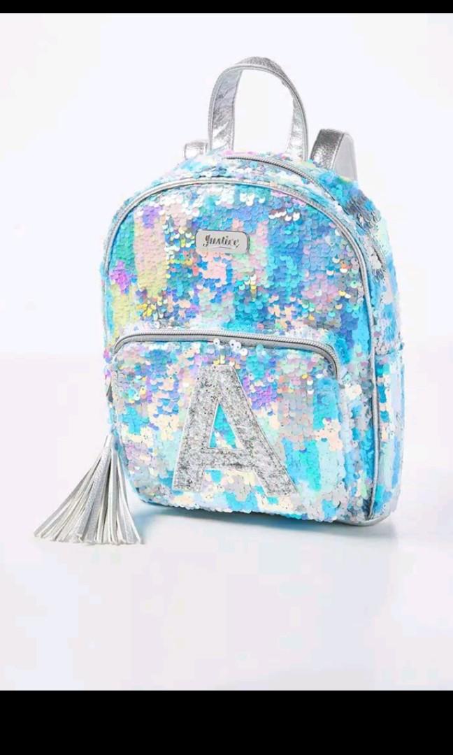 Justice Sequin Squares Initial Mini Backpack Tas Ransel huruf
