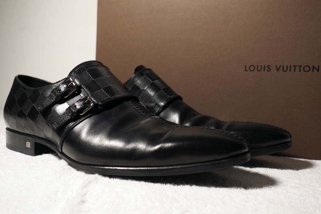 Louis Vuitton LV Men's Damier Black Leather lined Buckle Monk