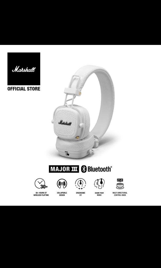 Marshall Major III Bluetooth White Audio Headphones Headsets