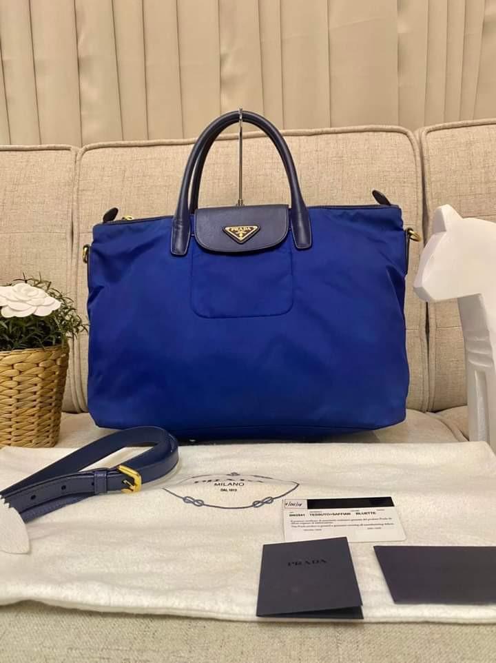 Prada BN2541 Tessuto Saffiano Nylon 2 Way Medium Bluette Bag Luxury Bags Wallets on Carousell