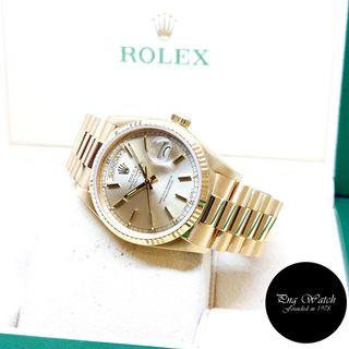 Rolex 36mm Oyster Perpetual 18K Full Yellow Gold Champagne Indexes Day-Date REF: 18038 (9.36 Million Series)