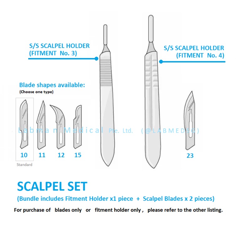 SCALPEL BUNDLE, Set includes scalpel holder + 2 pieces blade (Fitment 3 / Fitment 4) LABMEDSG