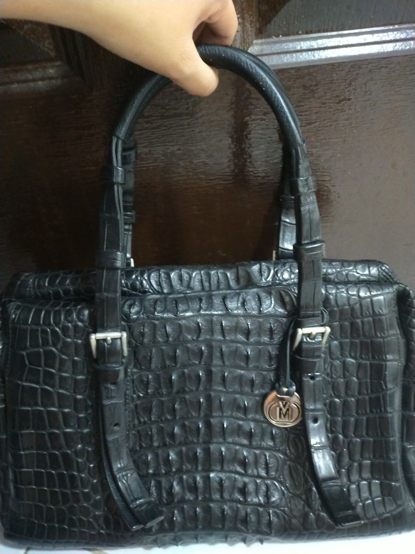 VIA LA MODA Cognac Genuine Nile Crocodile Leather Birkin 35 Style Handbag