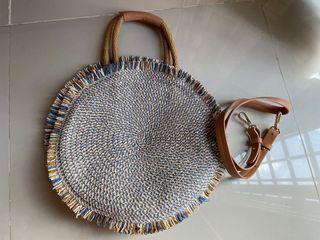 Zara, Bags, Nwt Zara Blue Round Woven Rattan Basket Bag