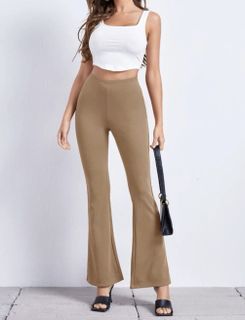 🆕 Flare Leg Khaki Solid Pants, Women's Fashion, Bottoms, Other Bottoms on  Carousell