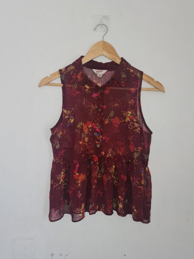 ARIZONA floral sheer top (Category: Blouses) located in Iligan City. Submitted by moni3 (Listing ID 1154055082, Image 1). Description: Unused Item like new small frame needs inner sf can be via shopee.