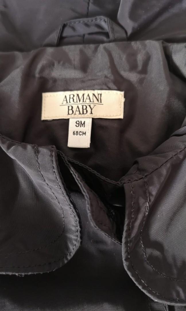 Armani Baby Black Trench Coat for your Mini Fashionista Never worn in new mint condition. Light weight. Size per tag for 9 months old boy girl