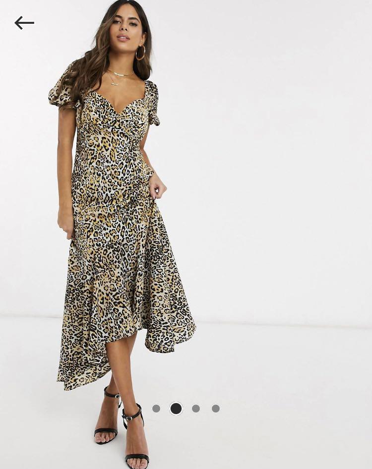 Prettylittlething tie front midi dress hotsell in leopard