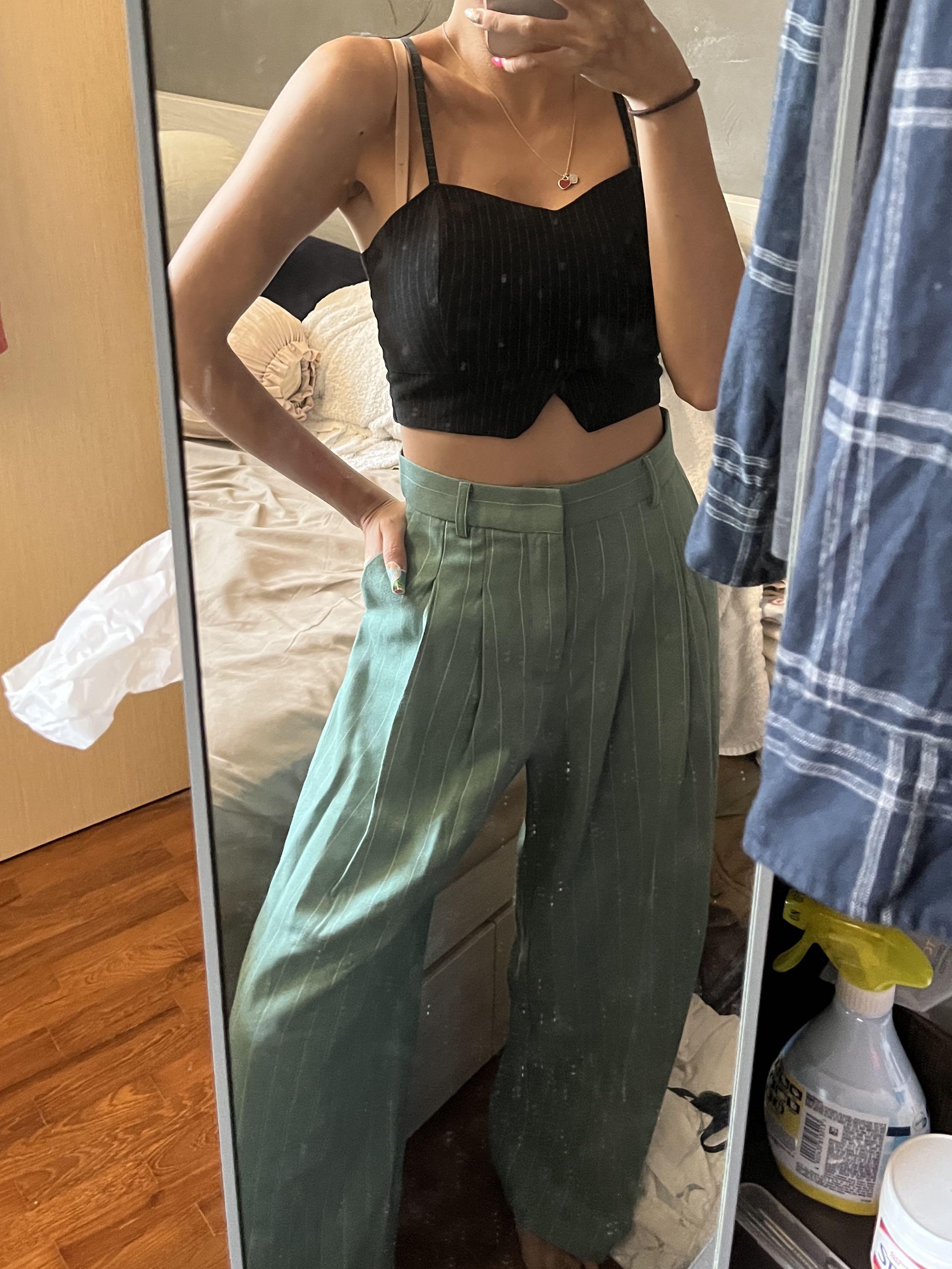 BNWT Green Buckle Pants, Women's 