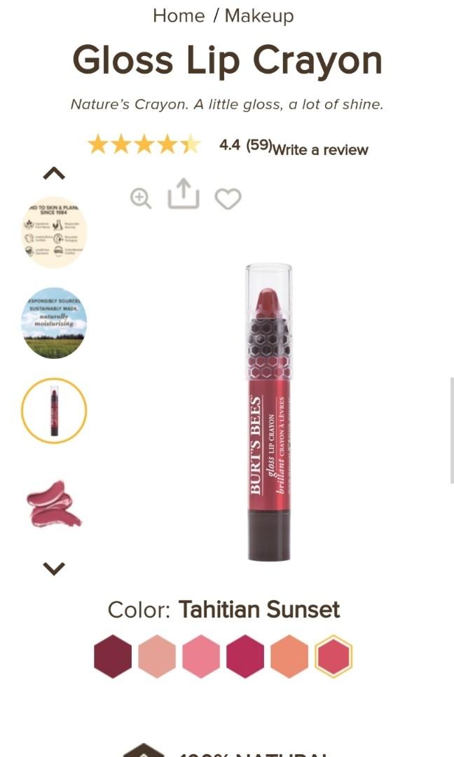 Burt's Bees gloss lip crayon (Tahitian Sunset 431), Beauty & Personal
