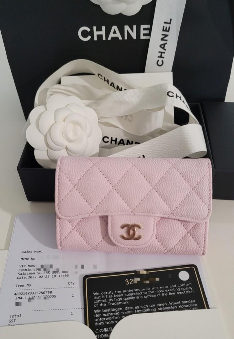 CHANEL, Bags, Nwt Chanel 22s Nh62 Pink Caviar Snap Card Holder Wallet Gold  Hardware