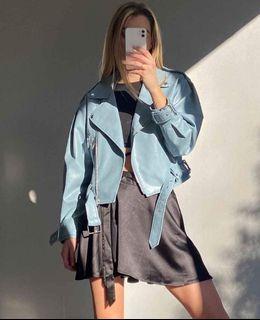 Dazie blue reckless belted biker jacket