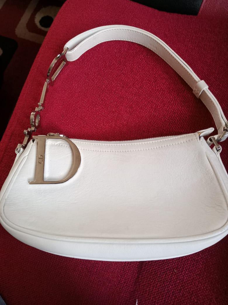 Dior White Leather Logo Charm Shoulder Bag