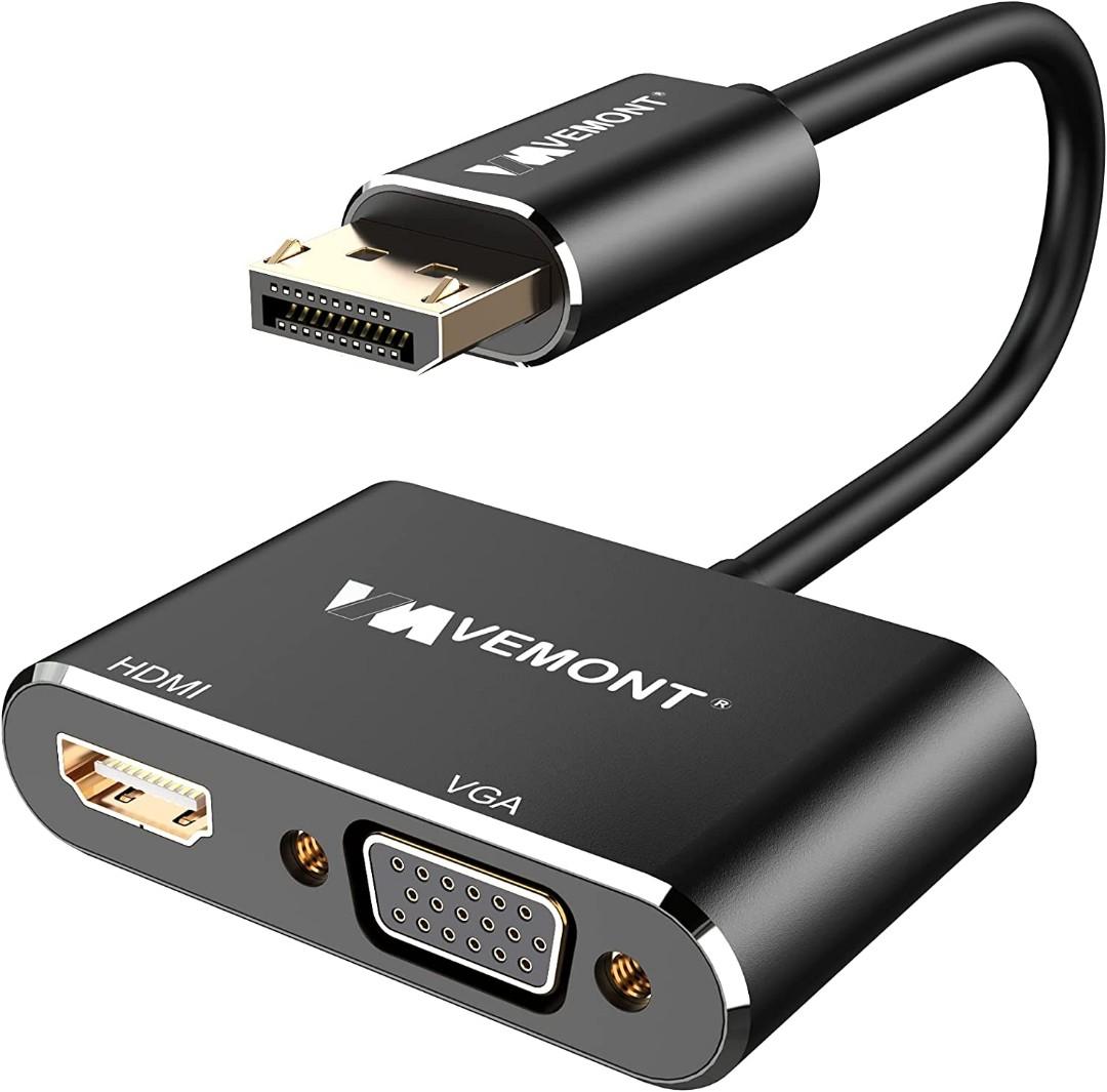 DisplayPort to HDMI VGA Adapter,VEMONT 2 in 1 DisplayPort Hub to HDMI