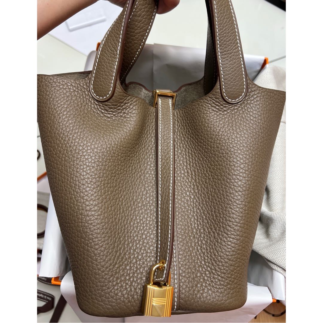 Hermes Picotin 18 in Etoupe Clemence Leather GHW