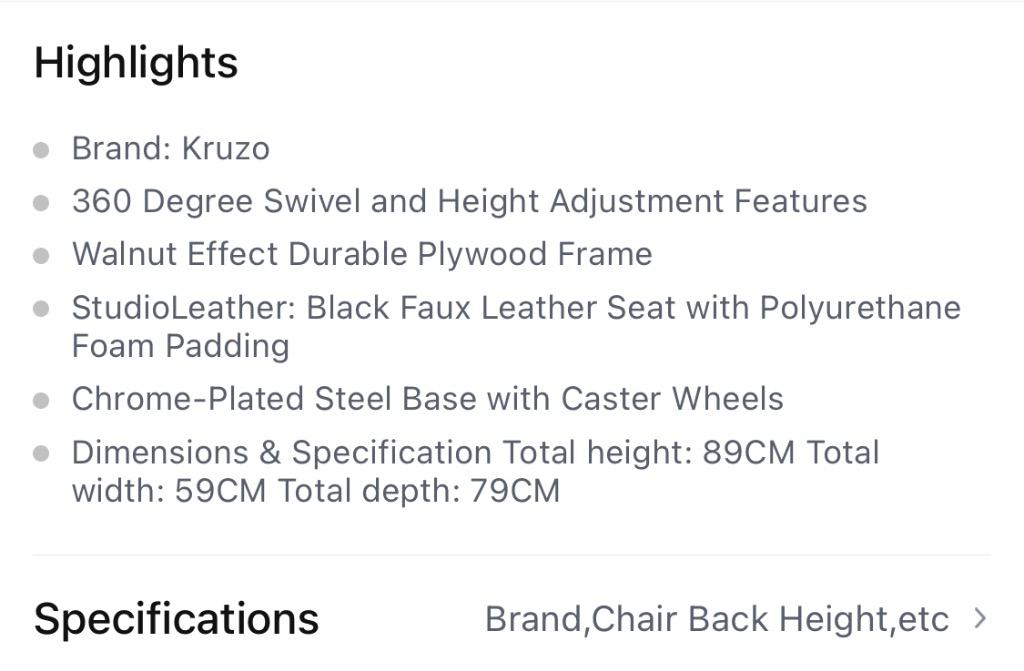 KRUZO Studio White Leather Wood Office Chair, Furniture & Home Living