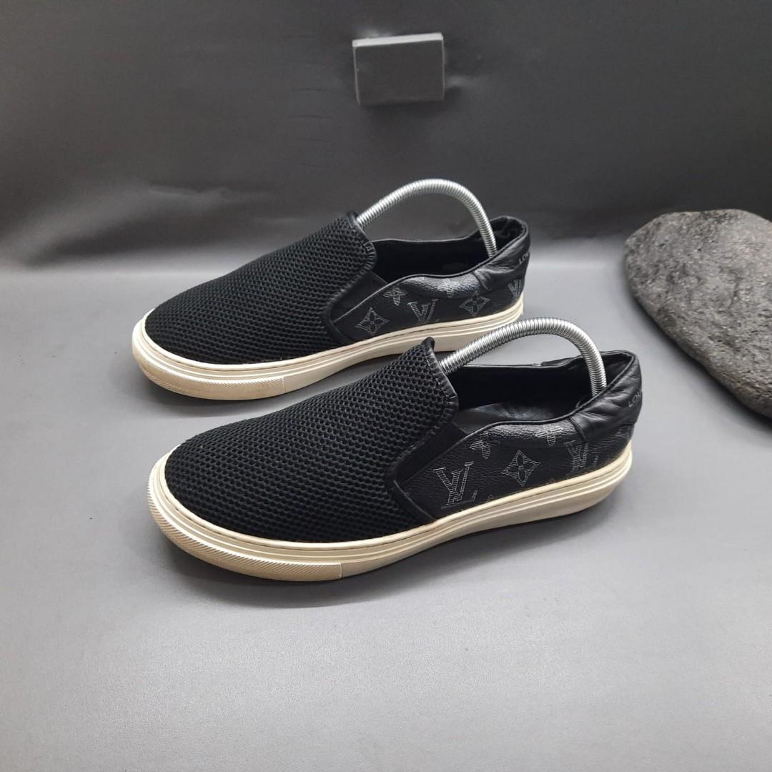 LOUIS VUITTON Monogram Eclipse Passenger Slip On Sneakers 5 Black 340344