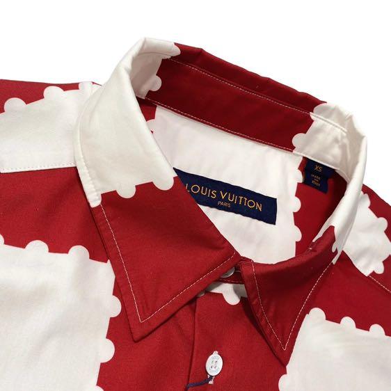 LOUIS VUITTON x NIGO red / white giant damier short sleeve shirt size S