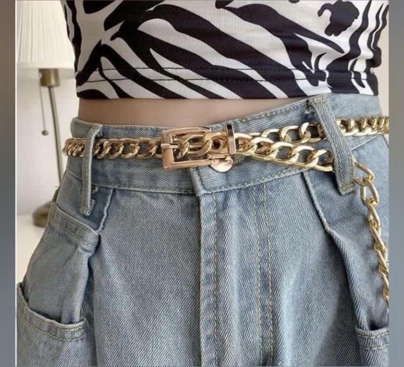 Metal gold buckle belt chain adjustable waist Women s Fashion