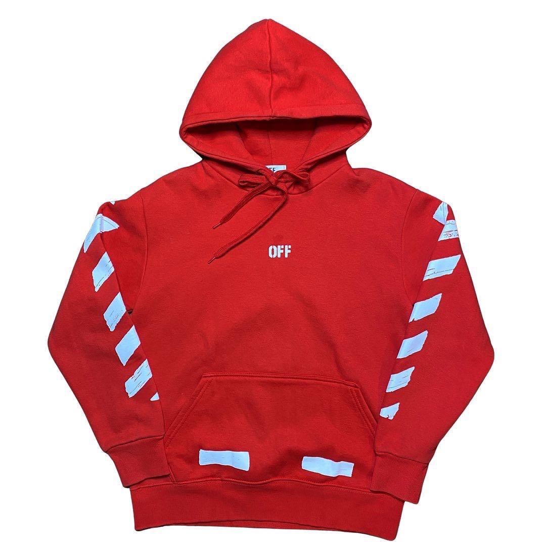 OFF WHITE HOODIE red, Men's Fashion, Coats, Jackets and Outerwear on  Carousell
