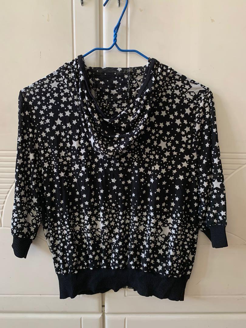 法國ogo Geral Paris中䄂薄身黑色星星圖案拉鍊外套 女裝 外套及戶外衣服 Carousell