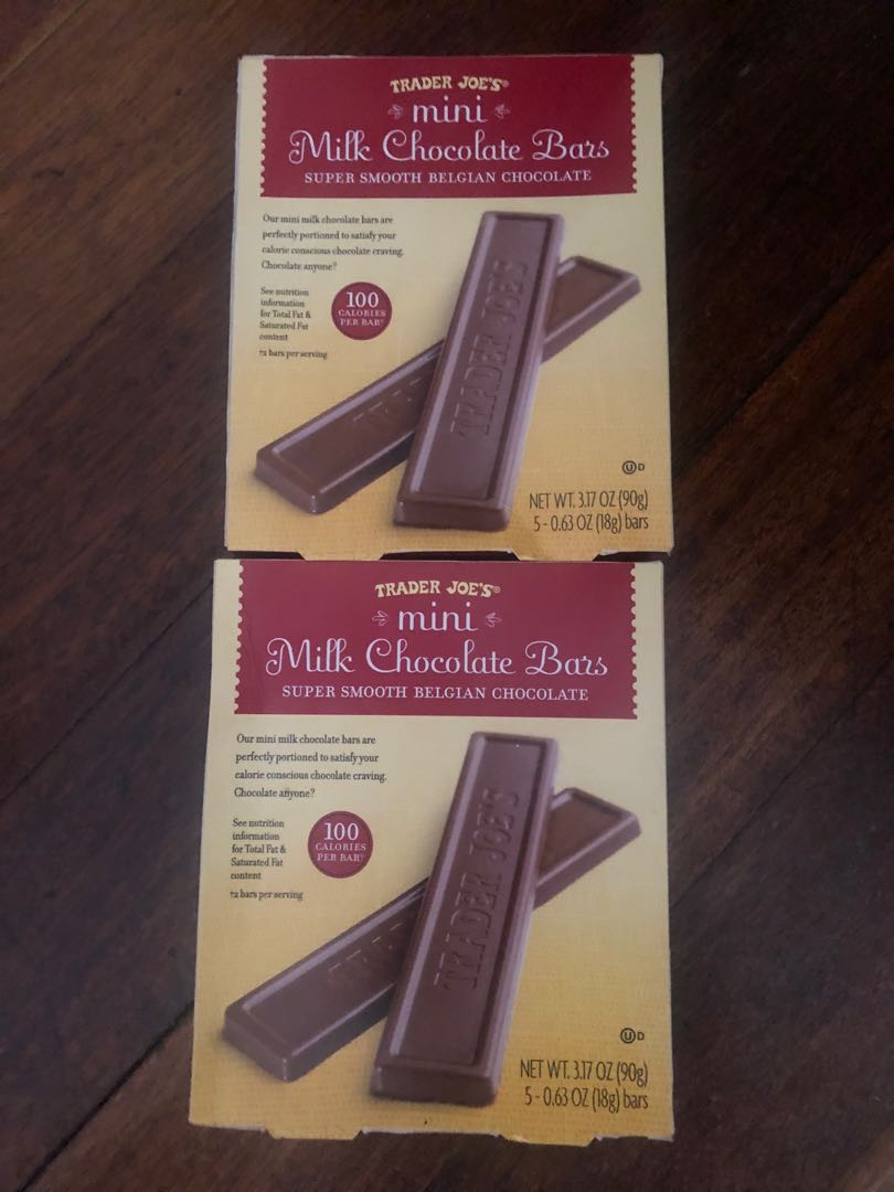 Pair of Trader Joe’s Mini Milk Chocolate Bars, Food & Drinks, Packaged