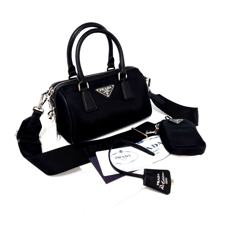 Prada 1BB846 Nylon Mini Boston Re-Edition with Pouch Shw (Black)