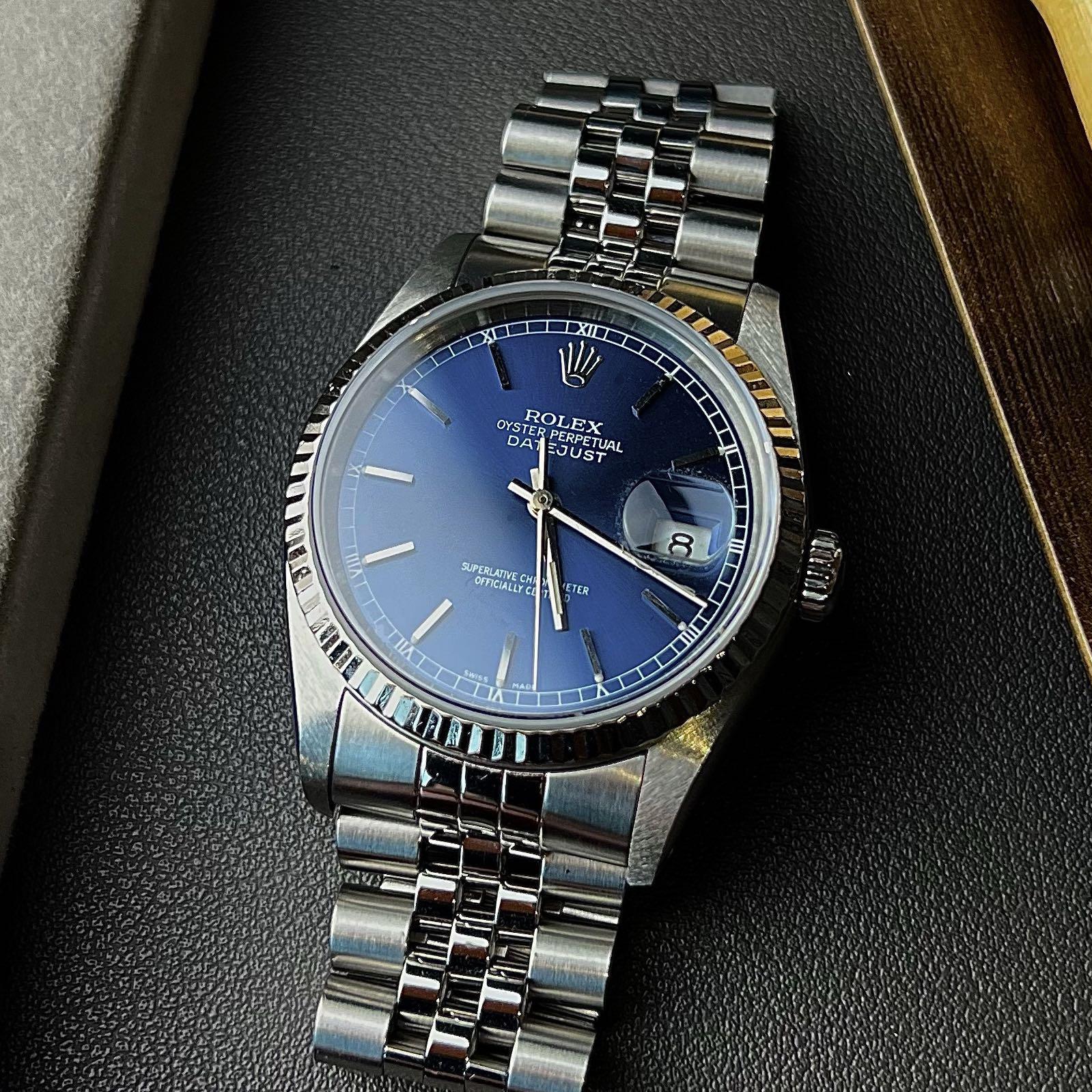 RARE Rolex Oyster Perpetual Datejust 36 Blue Dial Watch 16234