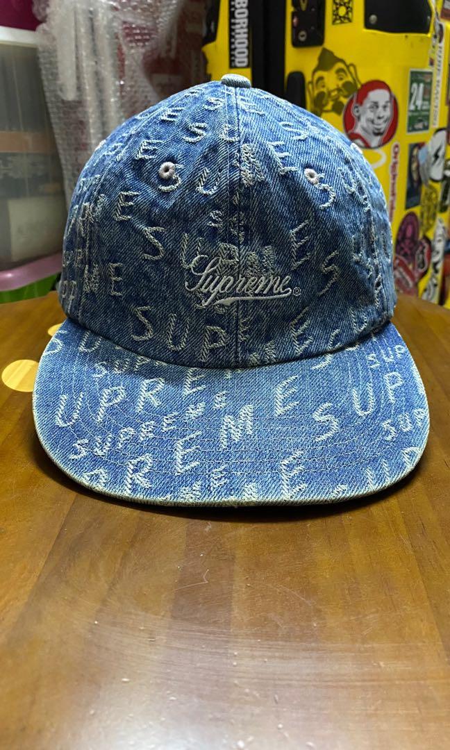 Supreme Warp Jacquard Logos Denim Cap(Original Worm Once), Men's