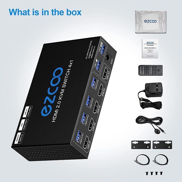 USB 3.0 KVM Switch HDMI 4K 60Hz 4-Port SPDIF L/R Extractor- USB ...