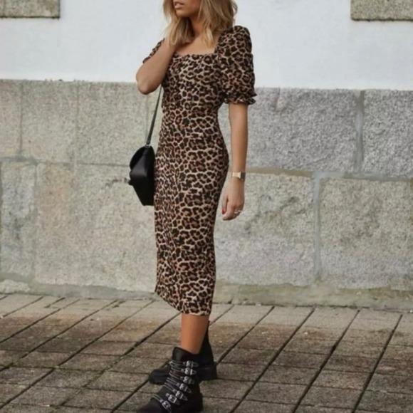 Zara leopard print dress puff sleeve Clearance