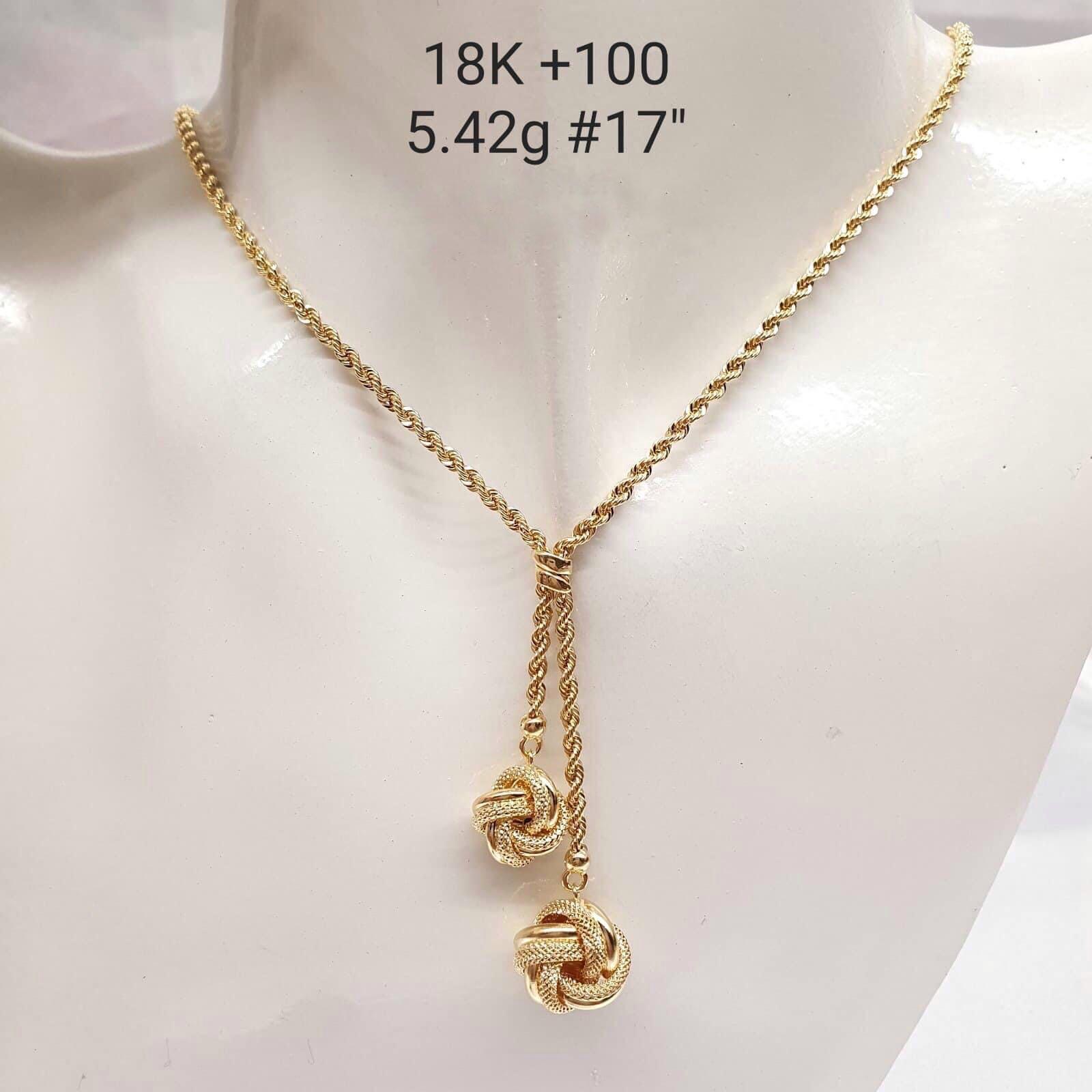 18k Saudi Gold Adjustable Rope Ensaymada Necklace, Women's Fashion