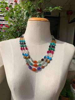 Unique layer necklace, mixed stone necklace, Diwali necklace, Deepavali outfit, Deepavali necklace, statement necklace, colourful necklace, traditional necklace, asthetic