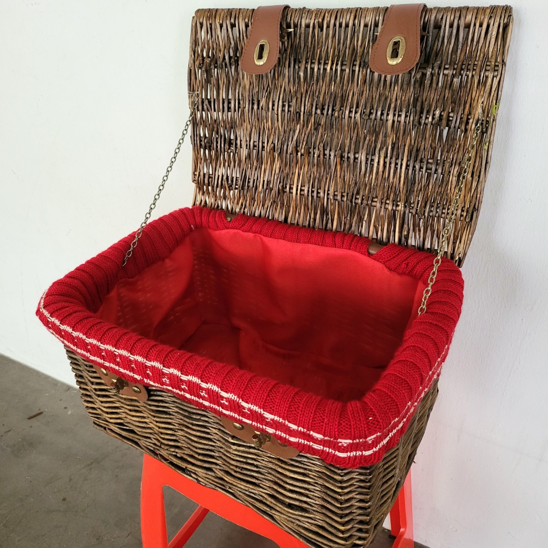 Big size rattan picnic basket, with inner cloth 40 x 28 x H21 cm, Furniture & Home Living, Home