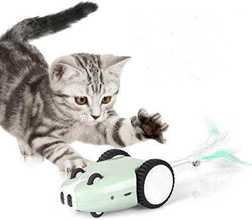 DADYPET Interactive Robotic Cat Toy All Floors Available Mouse Shape Automatic Irregular Moving USB Rechargeable Electronic Toy with 5 Replacement Feathers for Kitten