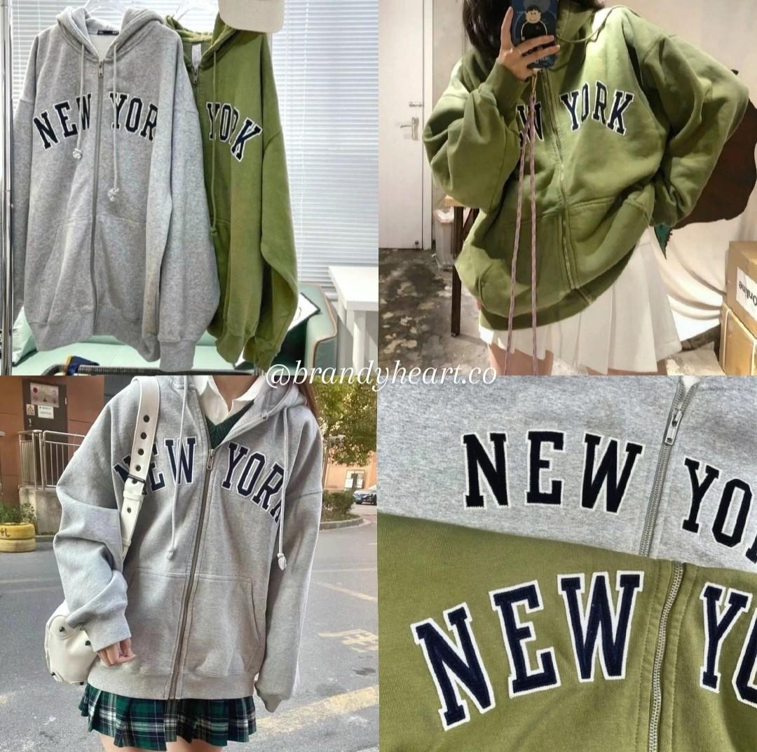 SWIPE} Brandy Melville carla new york hoodie grey green christy