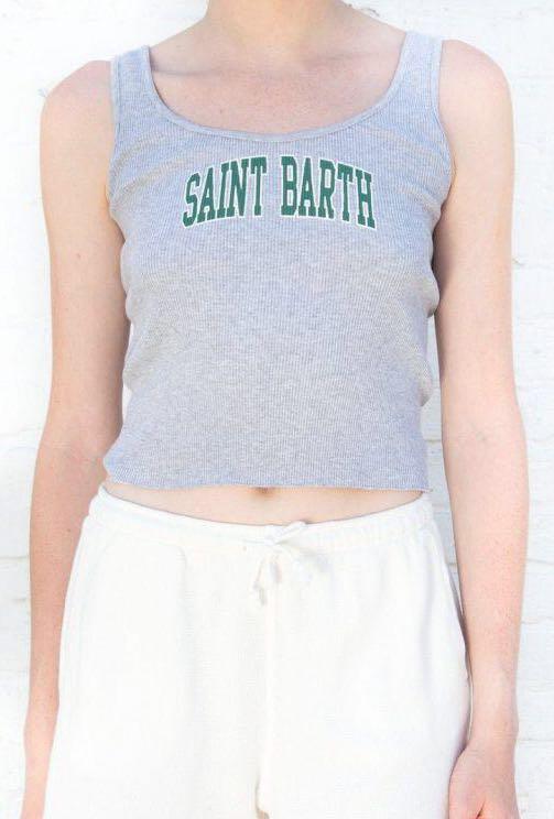Brandy Melville Grey Sheena Saint Barth Tank Crop Top, Women's Fashion, Tops,  Sleeveless on Carousell