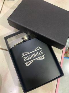 BUSHMILLS | Whiskey Flagon Wine Bottle Hip Flask Black Stainless Steel (6 oz)