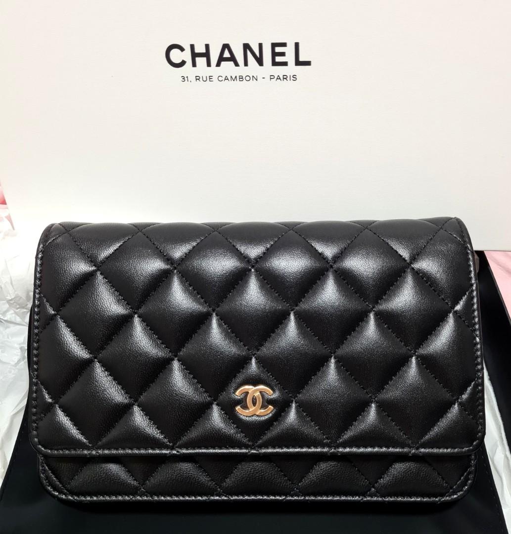Chanel classic wallet on chain woc lambskin Black with gold hardware GHW