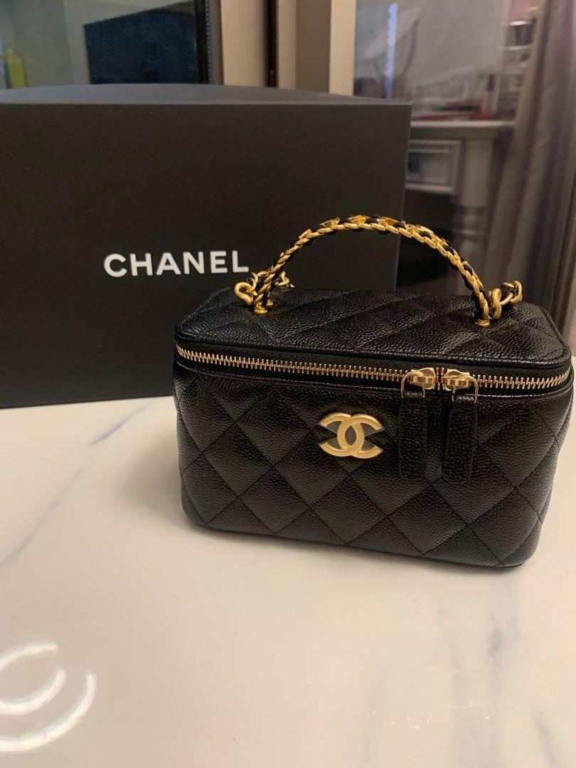 Chanel 22S Letter Top Handle Small Vanity Case Caviar Black Brushed GH