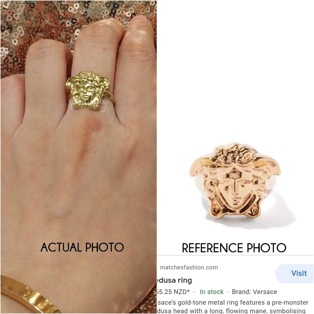 Versace inspired Medusa Head Ring marked 18K Gold tone Ring Size 11.5